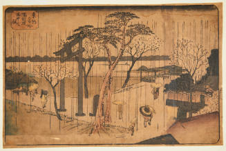 Celebrated places of Eastern Capital: Cherry blossoms in rain on the Sumida River