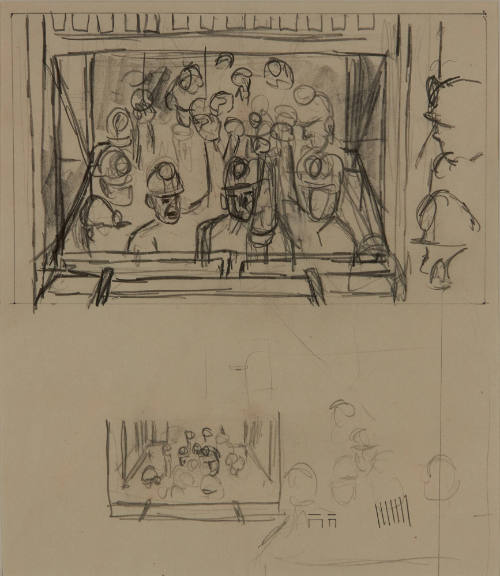 5 preparatory drawings for Going Down - The Miners