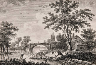 Man Fishing by a Bridge Over a River