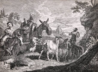 Two Herdsmen with Saddled Mule, Donkey, Sheep and Goats