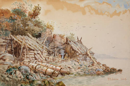 Indian Campsite, Beached Canoes