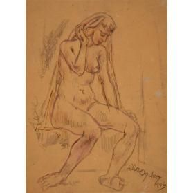 Drawing - Draped Nude