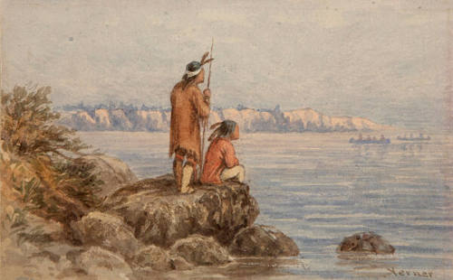 Indians Observing Canoes