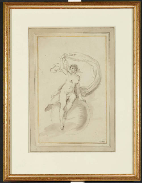 Classical scene of a nude seated on a globe