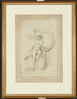 Classical scene of a nude seated on a globe