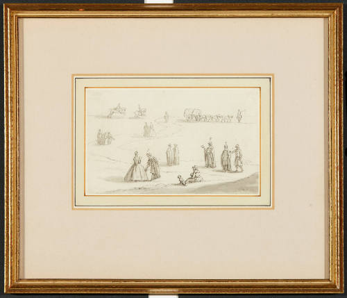 A Drover with a Wagon, also Scholars and Ladies in a Landscape