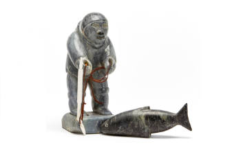 Hunter with harpoon; Fish