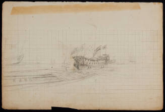 Fleet of War Vessels at Harbour - One Ship Leaving Dry Dock