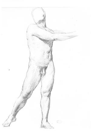 Male Nude with Arms Raised to Left