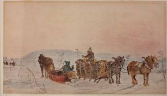A Horse-Drawn Sleigh and Woodman with his Sleigh Meeting on a Track - Evening