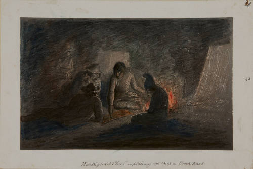 Montagnais Chief Explaining His Map on Birch Bark
