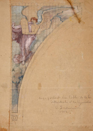 Sketch for Mural; an Angel holding tablet within a spandrel and Antigonish Cathedral drawing